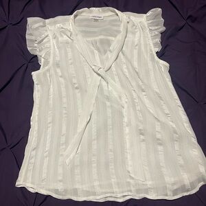 Calvin Klein Sheer White Tie-Front Blouse